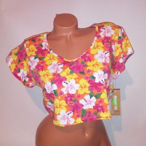 Dream out Loud by Selena Gomez Crop Top Tropical Floral Pink Orange Yellow New